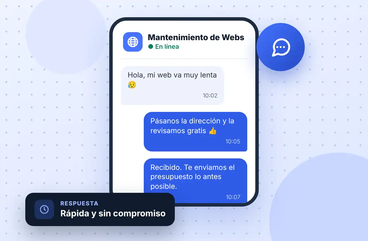 Conversación por WhatsApp con Mantenimiento de Webs: revisión gratuita de la web y presupuesto sin compromiso